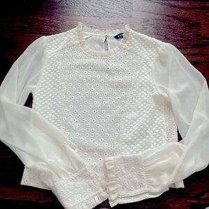 Express Lace and Chiffon Elegant White Blouse
